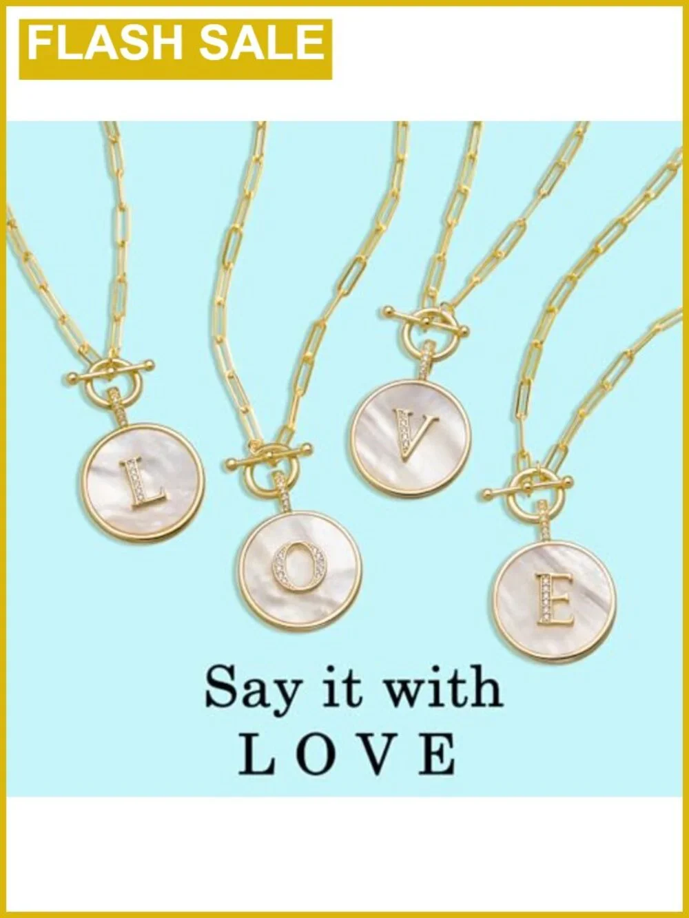 14K Gold Filled Initial Necklace Mother of Pearl CZ Pendant